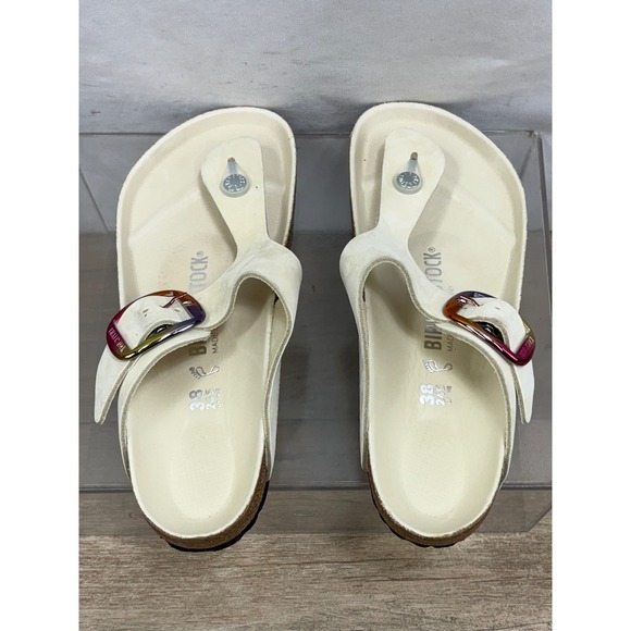 Birkenstock Gizeh White Suede Rainbow Buckle Thong Sandals Women's Size 38  US 7 - Picture 2 of 7